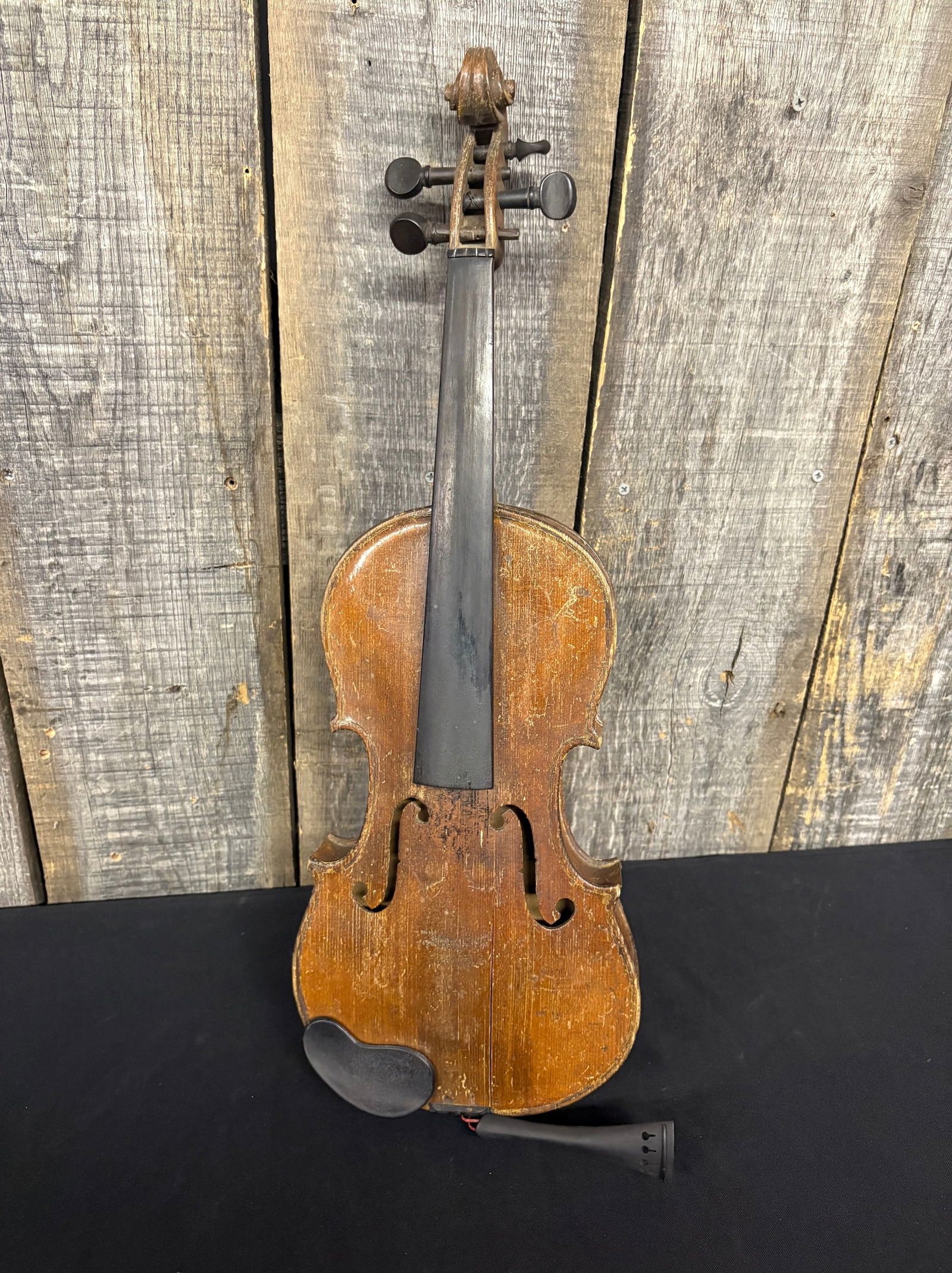 Unique Wooden Violin With Colorful Castle On Mountain Scene Painted On Back - As Found 23" With Hard: Unique Wooden Violin With Colorful Castle On Mountain Scene Painted On Back - As Found 23" With Hard Case And Bow