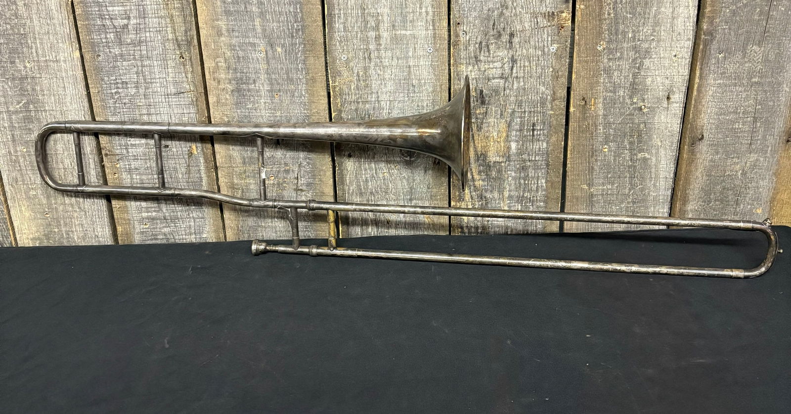 C. 1922 Silver Plate J.W. York And Sons, Grand Rapids Michigan Professional Tenor Trombone 46": C. 1922 Silver Plate J.W. York And Sons, Grand Rapids Michigan Professional Tenor Trombone 46"