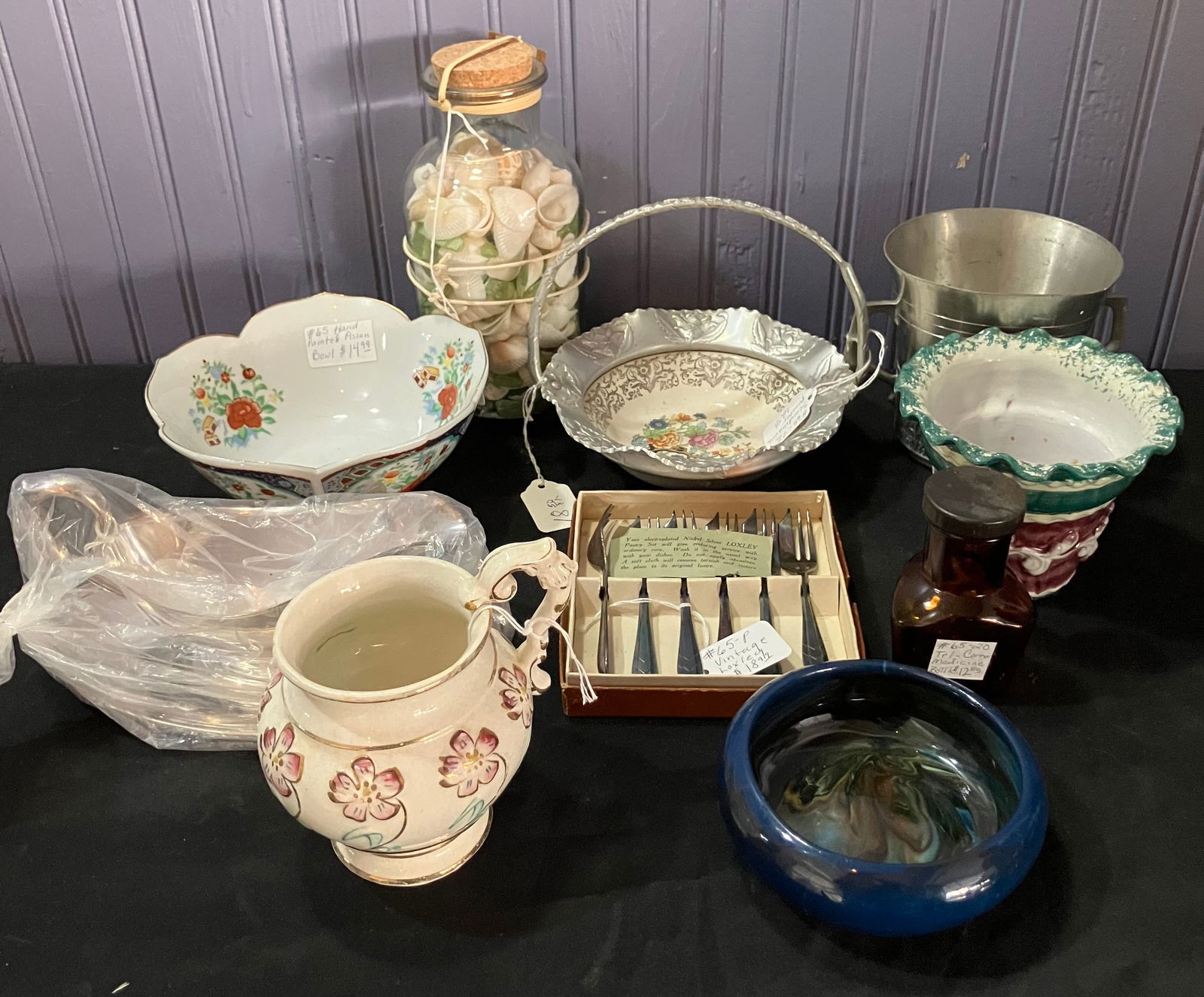 Lot Including Scandinavian Pewter-Porcelain Dish, Vintage Loxley Pastry Utensil Set, Triple Crown (1 of 6)