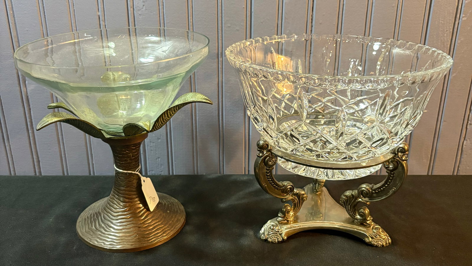Pair Of Centerpiece Glass Dishes Including Cut Glass Bowl On Brass Base 9" (1 of 6)