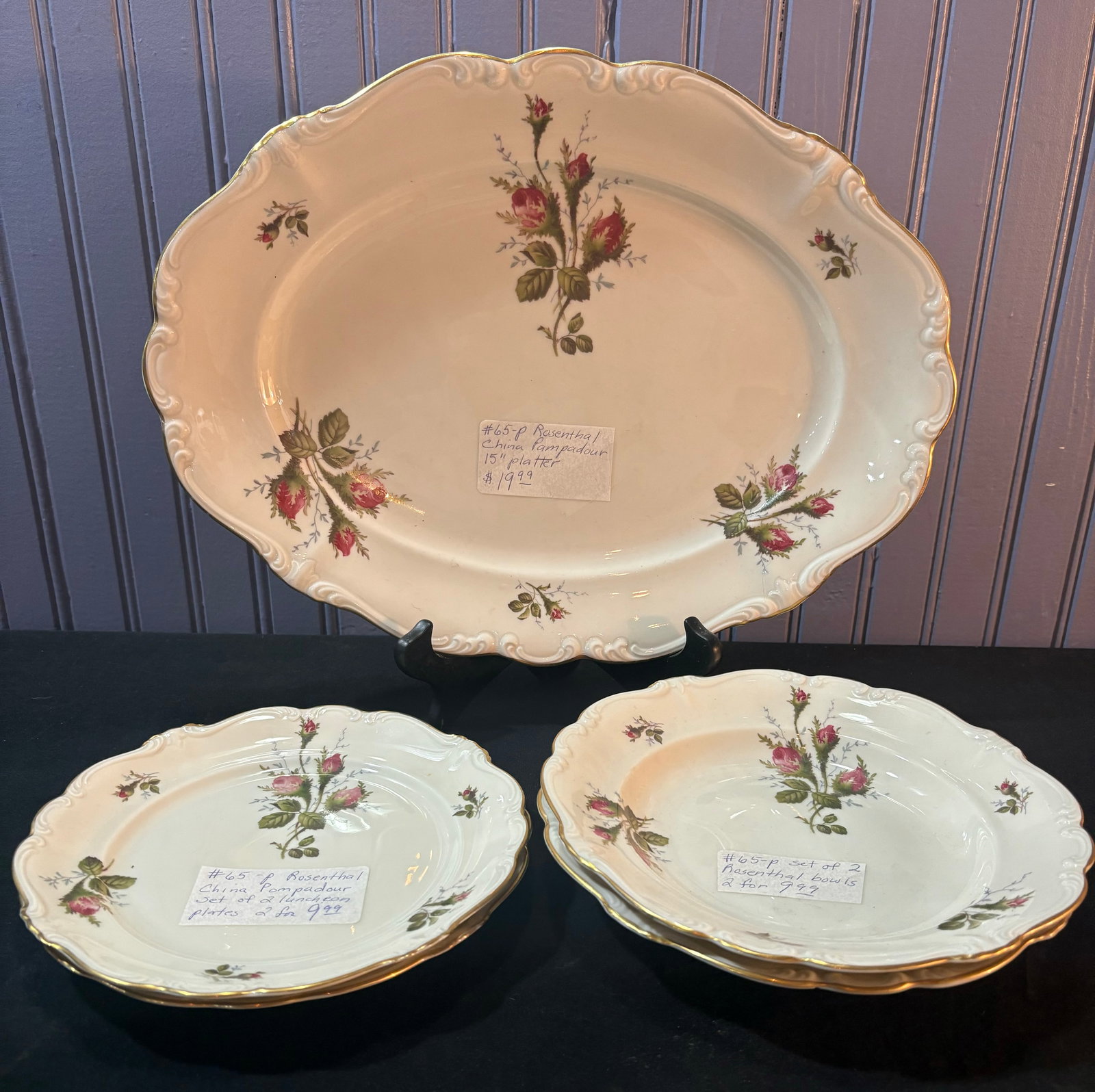 Collection Of Rosenthal China Pompadour Luncheon Plates And Platter Measuring 14" (1 of 4)