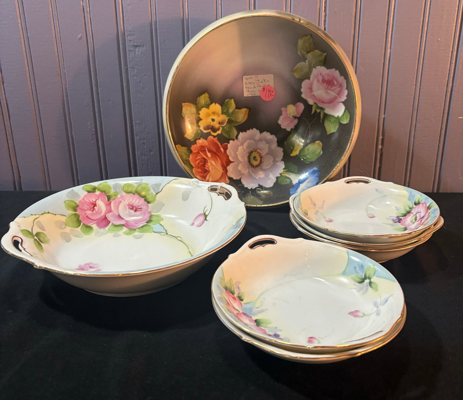 Collection Of Antique Hand Painted China Including Noritake Bowl Measuring 9" (1 of 6)