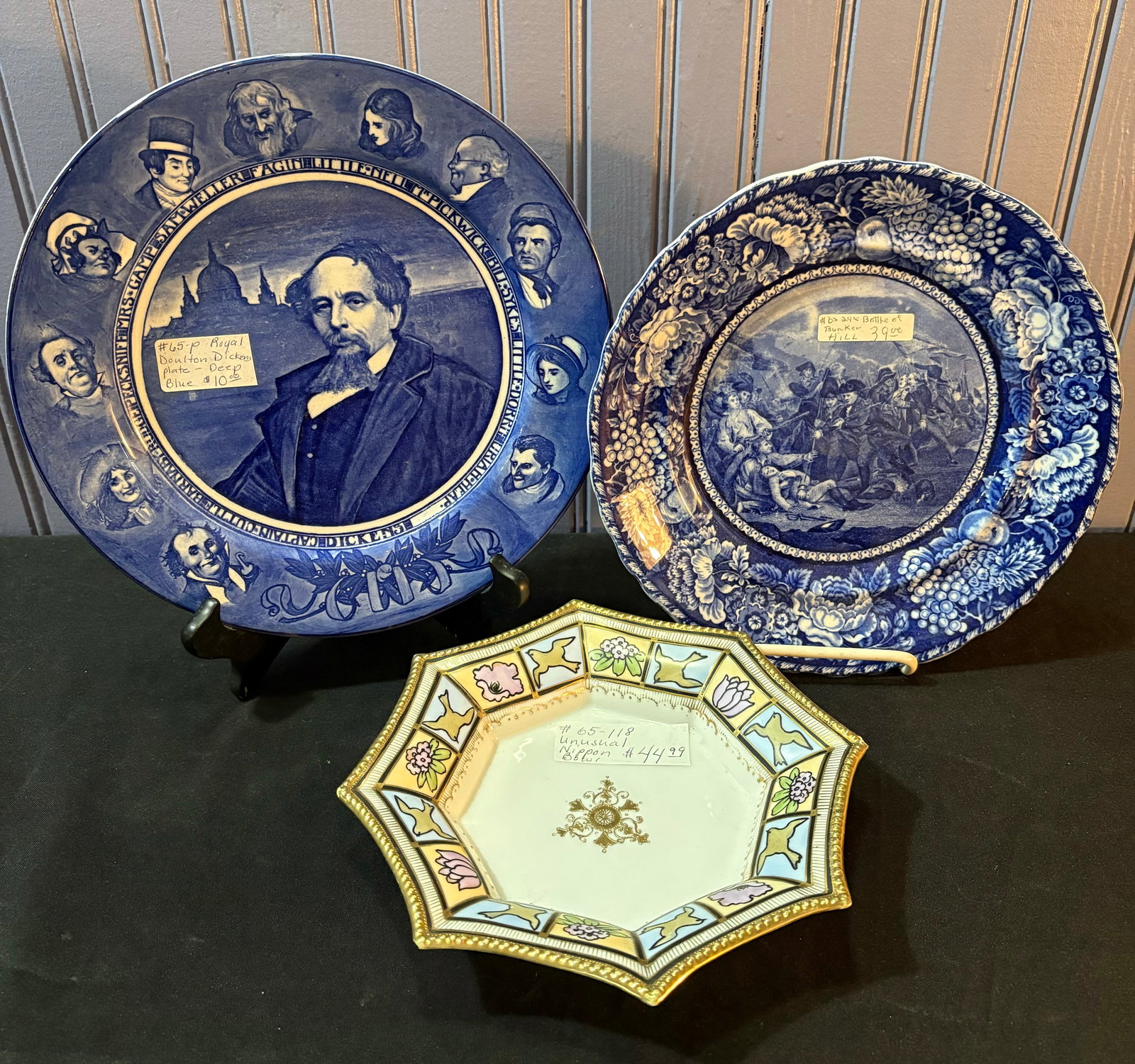 Unusual Nippon Bowl, Battle Of Bunker Hill Plate And Royal Doulton Dickens Plate - Deep Blue 10" (1 of 5)