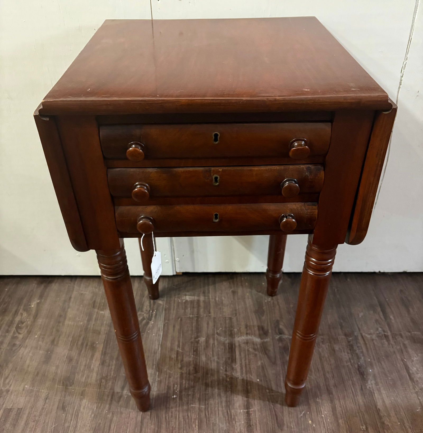 Early 20th Century Federal Sheraton Style 3 Drawer Drop Leaf Work Table Measuring 17"X 17"X 29" (1 of 5)