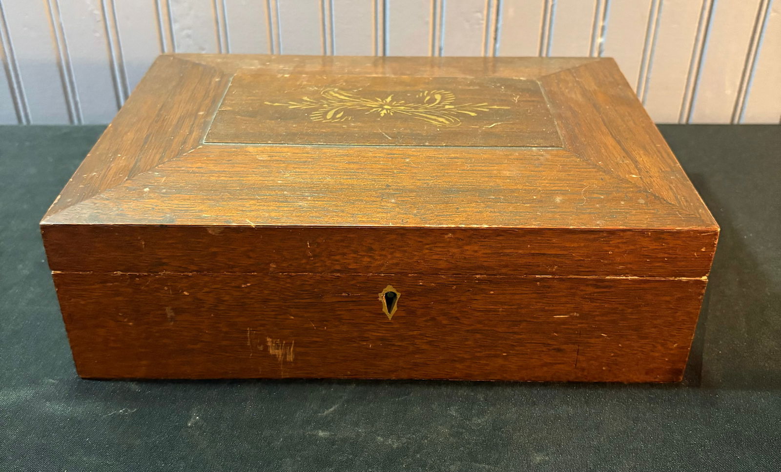 Antique Walnut Inlaid Sewing Desk Box 8"X11"X4" (1 of 6)