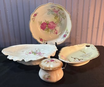 4pc. Including Late 1800's German Shell Shaped Bowl And Hand Painted Bavarian Celery Dish
