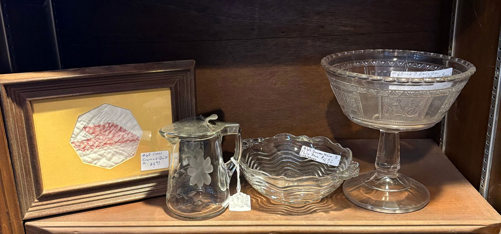 Duncan Miller Caribbean Pattern Glass Bowl, Framed Quilt, Etched Glass Syrup Dispenser And Large (1 of 3)