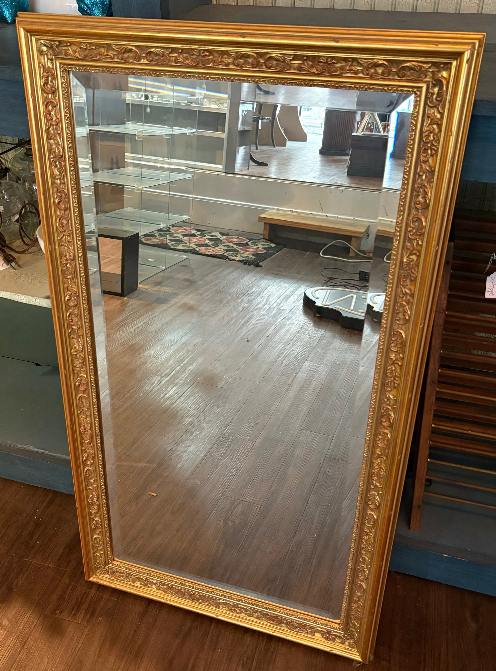 Beveled Glass Gold Framed Large Wall Mirror 22"X41" (1 of 3)