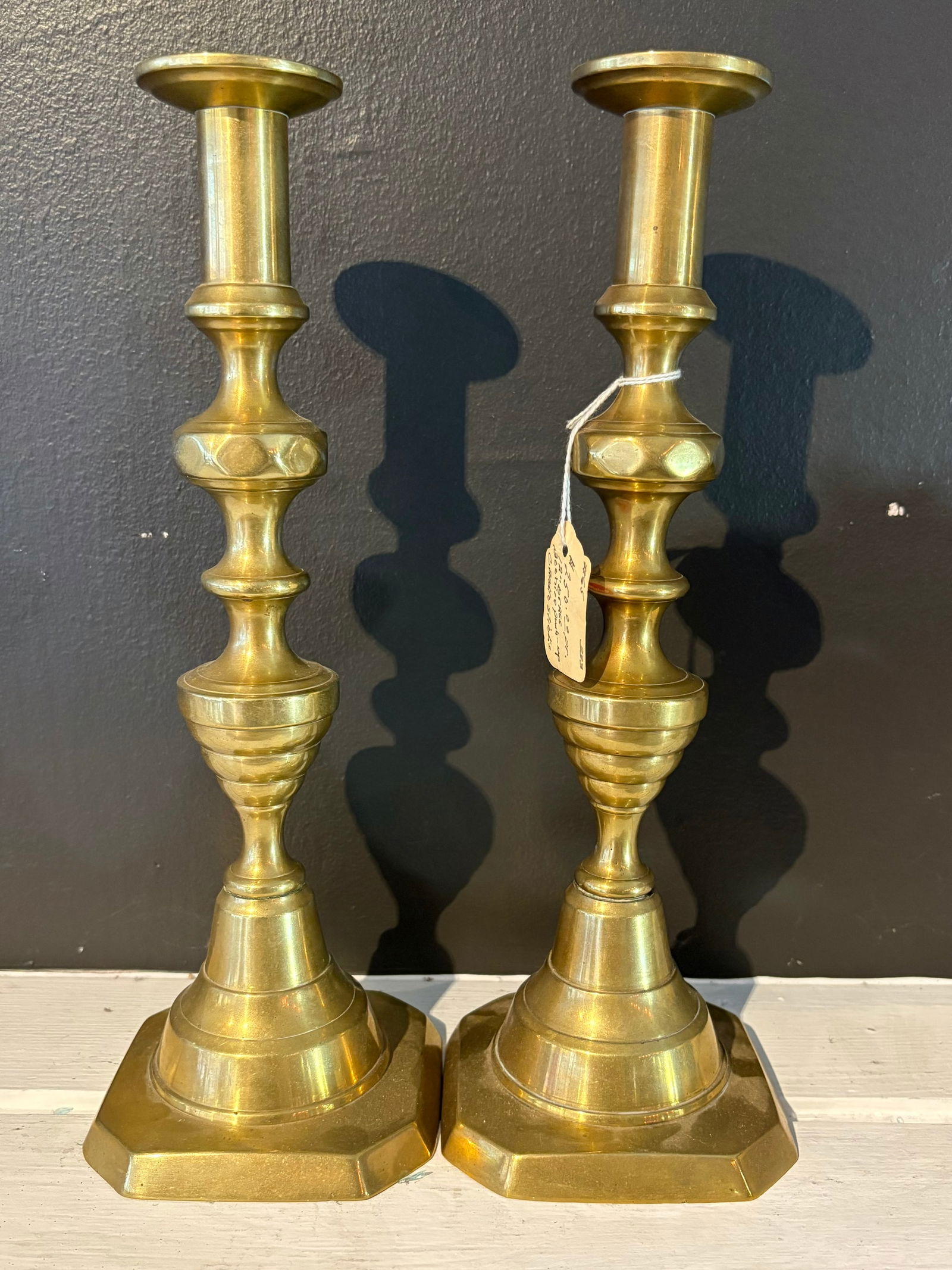 Pair Of Beautiful 12" Brass Beehive Push Up Candlesticks (1 of 3)