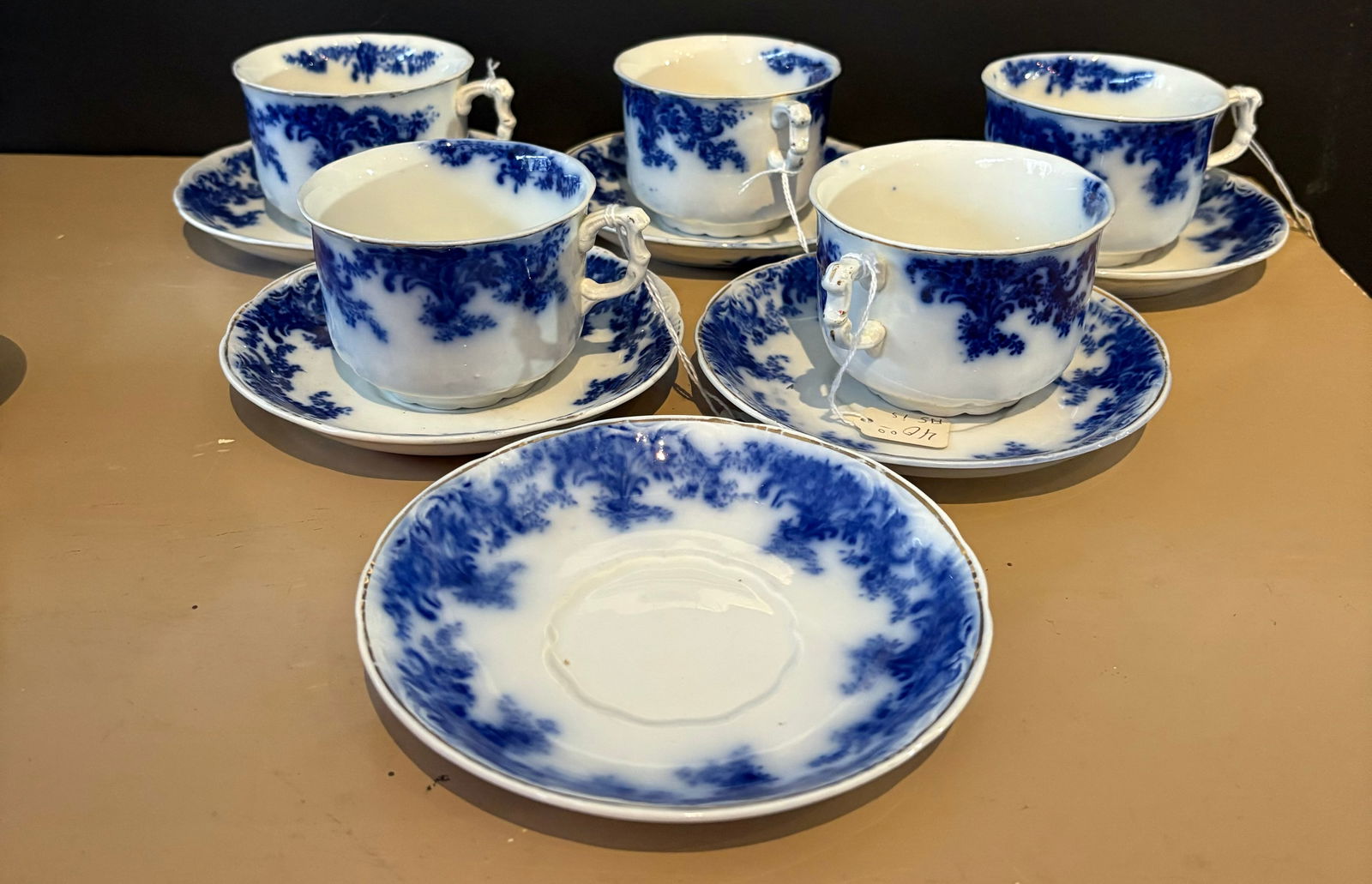 Collection Of Early Flow Blue Transferware Cups And Saucers (Saucers 6") (1 of 5)