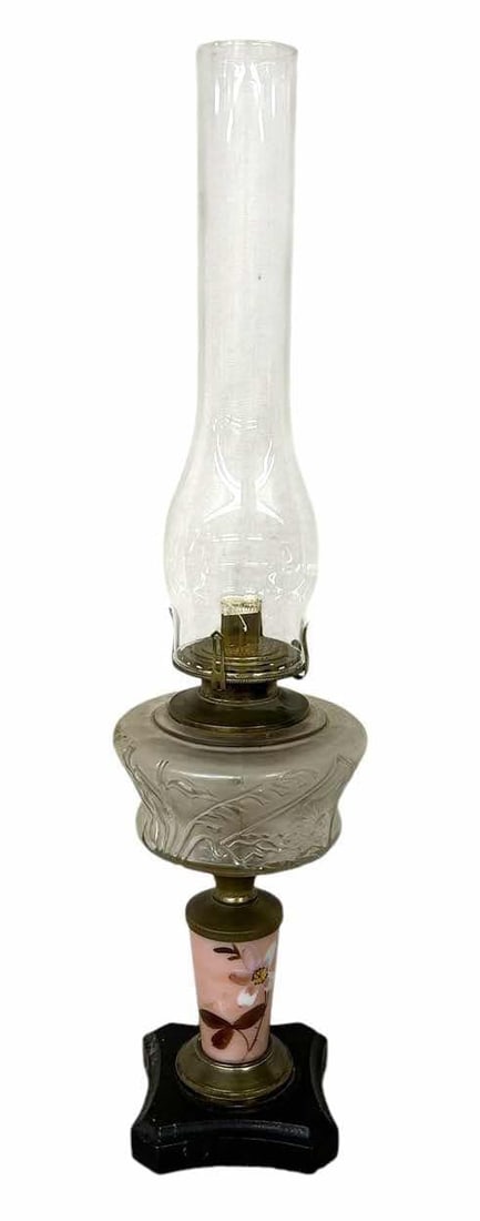 Early Victorian Style Oil Or Kerosene Lamp 4.5"X4.5"X 12": Early Victorian Style Oil Or Kerosene Lamp 4.5"X4.5"X 12"