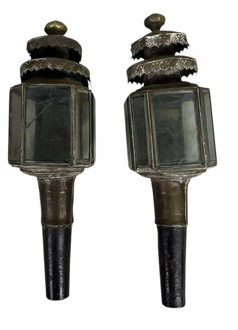 Pair Of Early Tin Carriage Lamps 5"X5"X15" (1 of 2)