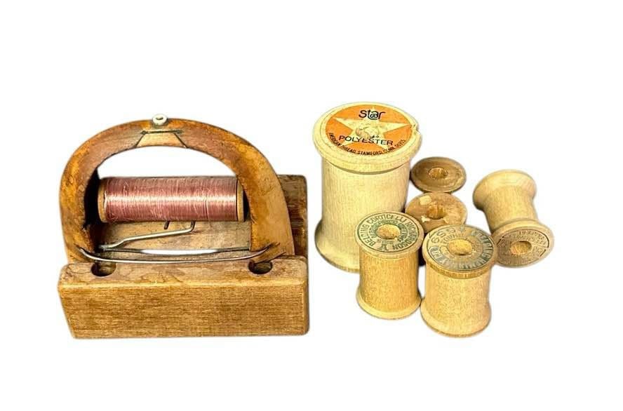 Group Of Early Spools And Sewing Shuttle: Group Of Early Spools And Sewing Shuttle