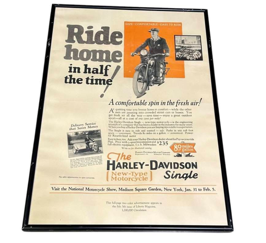 Early Harley Davidson Poster In Frame 34"X 24" (1 of 2)