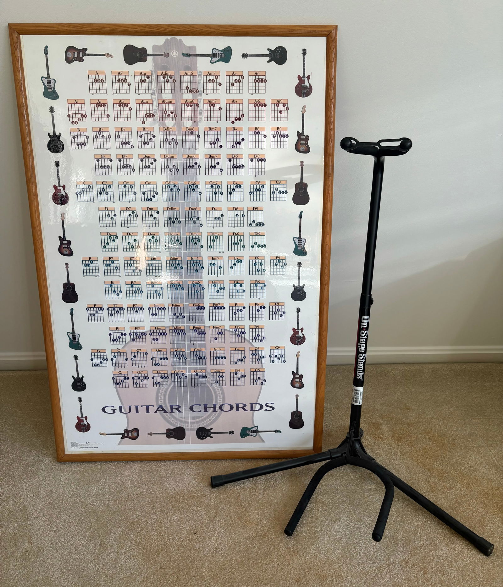 Guitar Chords Framed Chart By Trends With Guitar Stand By On-Stage Stands (Chart 24"X36") (1 of 3)