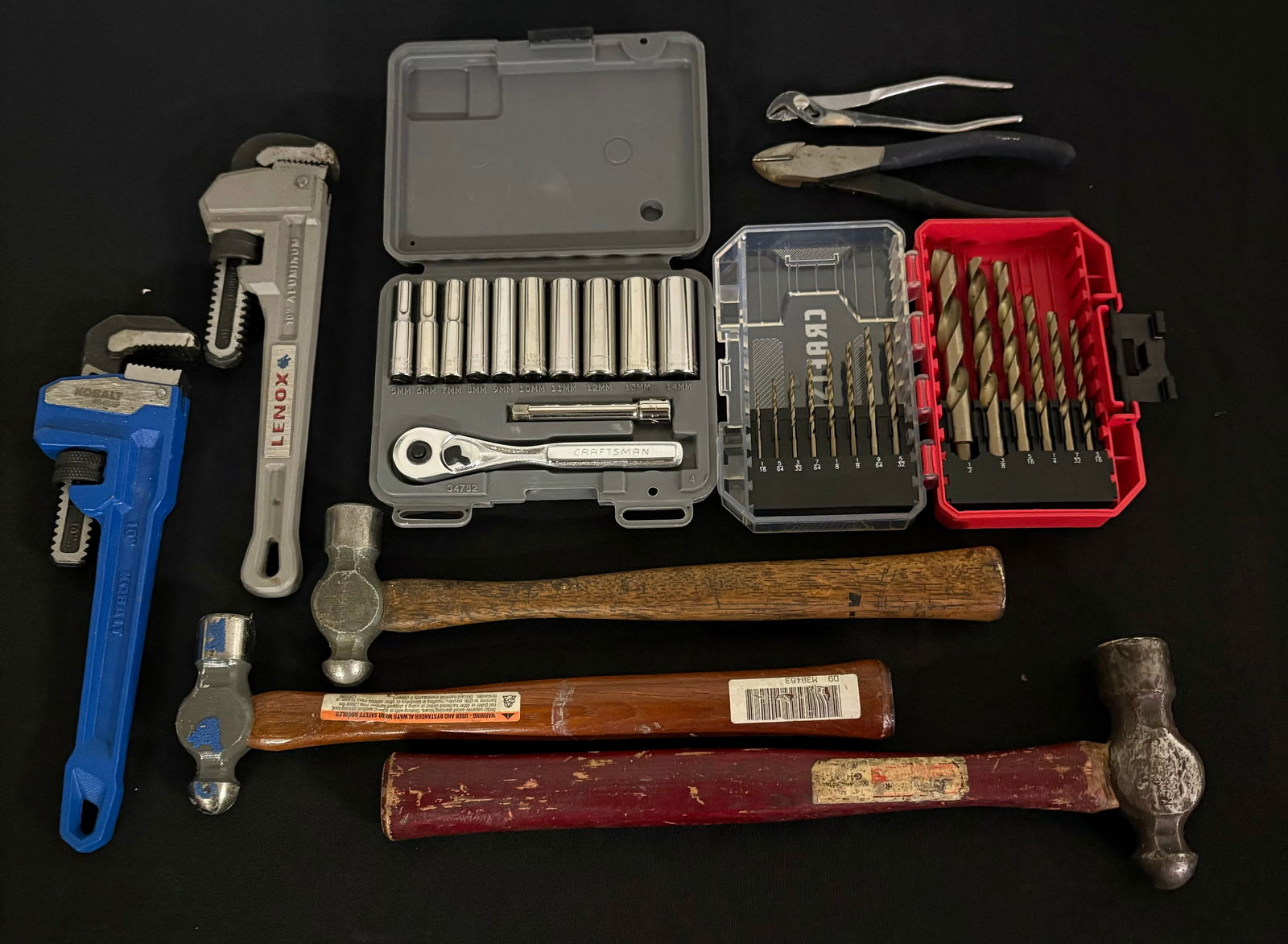 Craftsman Metric Socket Set, Ball Peen Hammers, Drill Bit Set With Lenox Adjustable Pipe Wrenches (1 of 5)