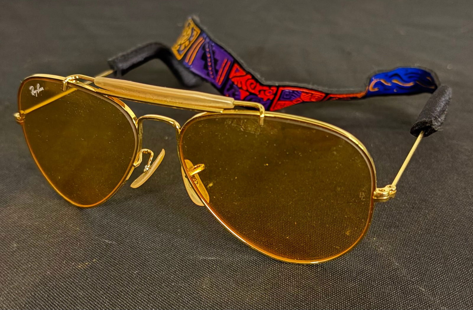 Vintage Ray-Ban Sunglasses With Case With Croakies Eyewear Retainers (Case 7") (1 of 7)