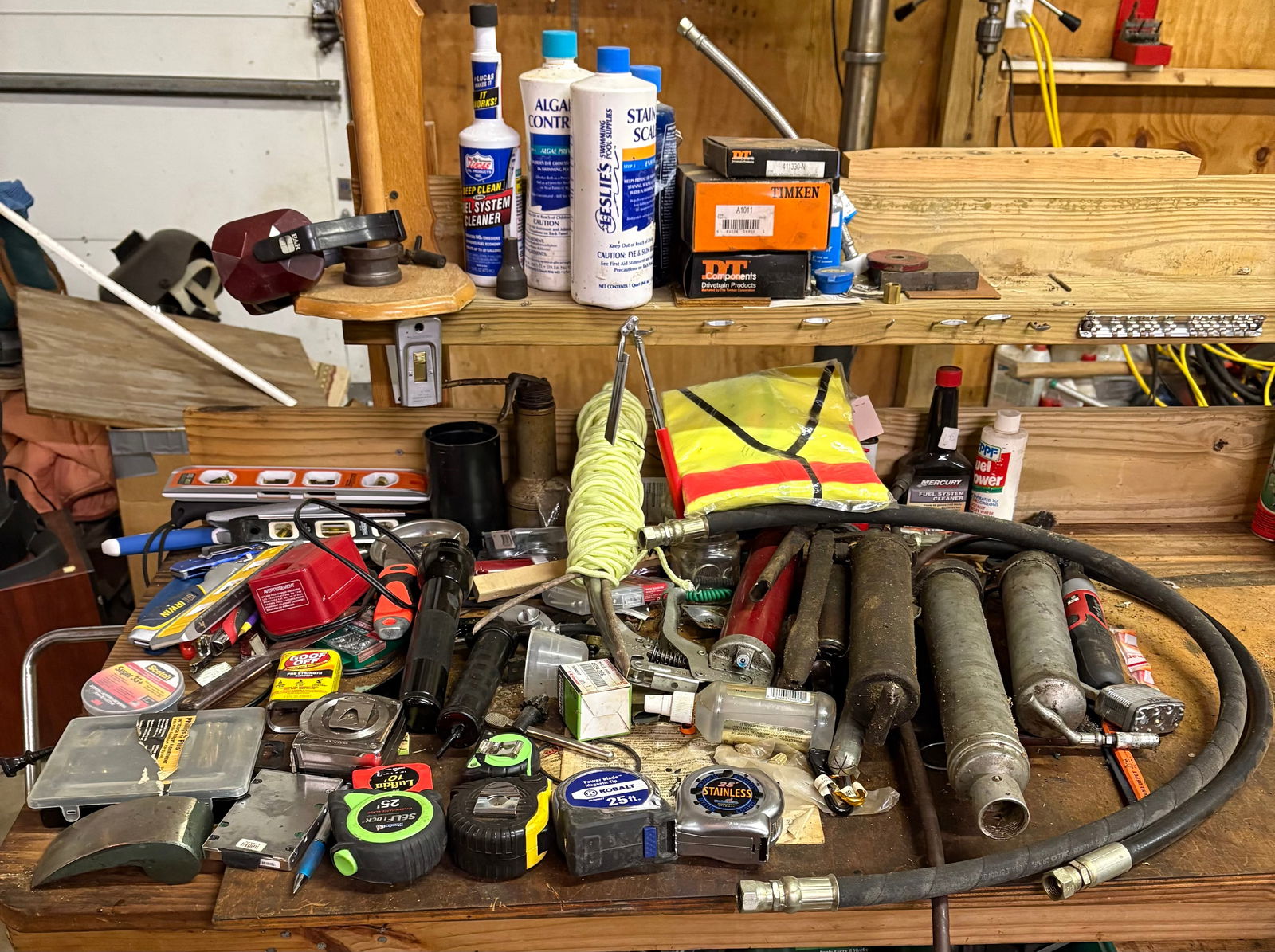 Collection Of Assorted Shop Contents Including Tape Measures, Grease Guns, Flashlights, Box Cutters, (1 of 9)