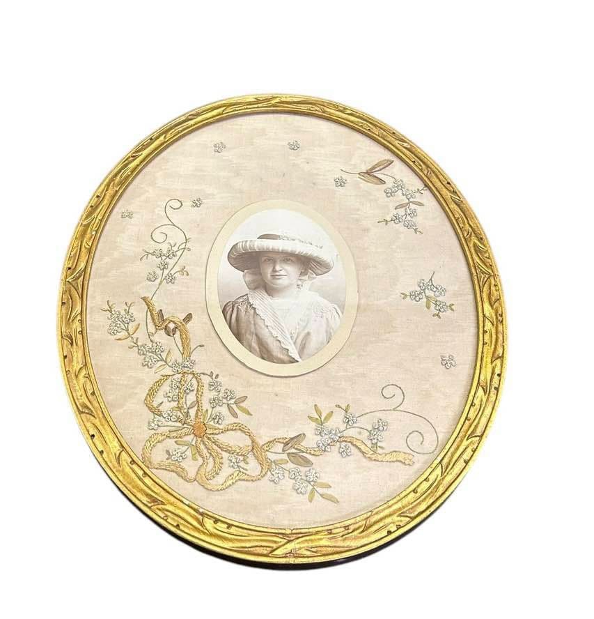 Victorian Portrait In Gold Leaf Frame With Needlepoint Border 12"X15" (1 of 1)