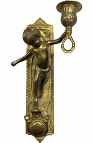 Victorian Style Brass Sconce With Cherub Holding Candle 4"X11"
