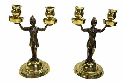 Pair Of Brass Figural Candlesticks 5"X8"