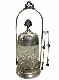 Victorian Style Silver Plated Pickle Castor With Pattern Glass Insert 4"X6"X11"