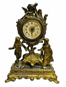 Victorian Figural Clock With Couple Dancing Around And Cherub On Top 10"X8"
