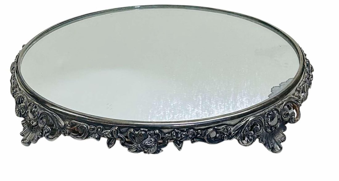 Victorian Silver Plated Plateau Mirror With Mirrored Top Glass 16"Diameter (1 of 3)