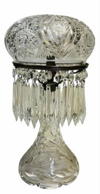 Victorian Style Cut Glass Lamp With Prisms 6"X12"