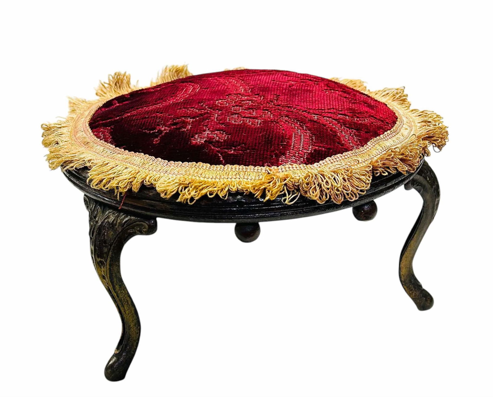 Victorian Style Footstool On Legs With Fringed Edge 10"X6" (1 of 3)