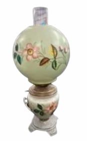 Hand Painted Gone With The Wind Style Parlor Lamp With Floral Design 7"X17"