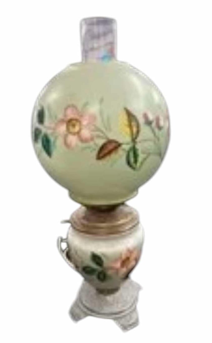 Hand Painted Gone With The Wind Style Parlor Lamp With Floral Design 7"X17" (1 of 1)