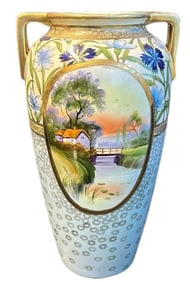 Art Nouveau Style Nippon Hand Painted Vase With Gold Accents