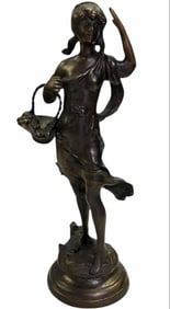 Bronze Figure Of Young Girl With Basket 6"X6"X17"
