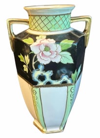 Nippon Hand Painted Floral Design Vase With Gold Accents 5"X8"