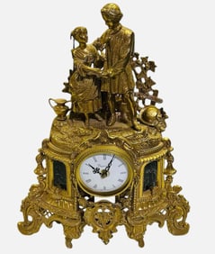 Victorian Style Figural Mantle Clock With Porcelain Face; Works, Has Been Changed To Battery