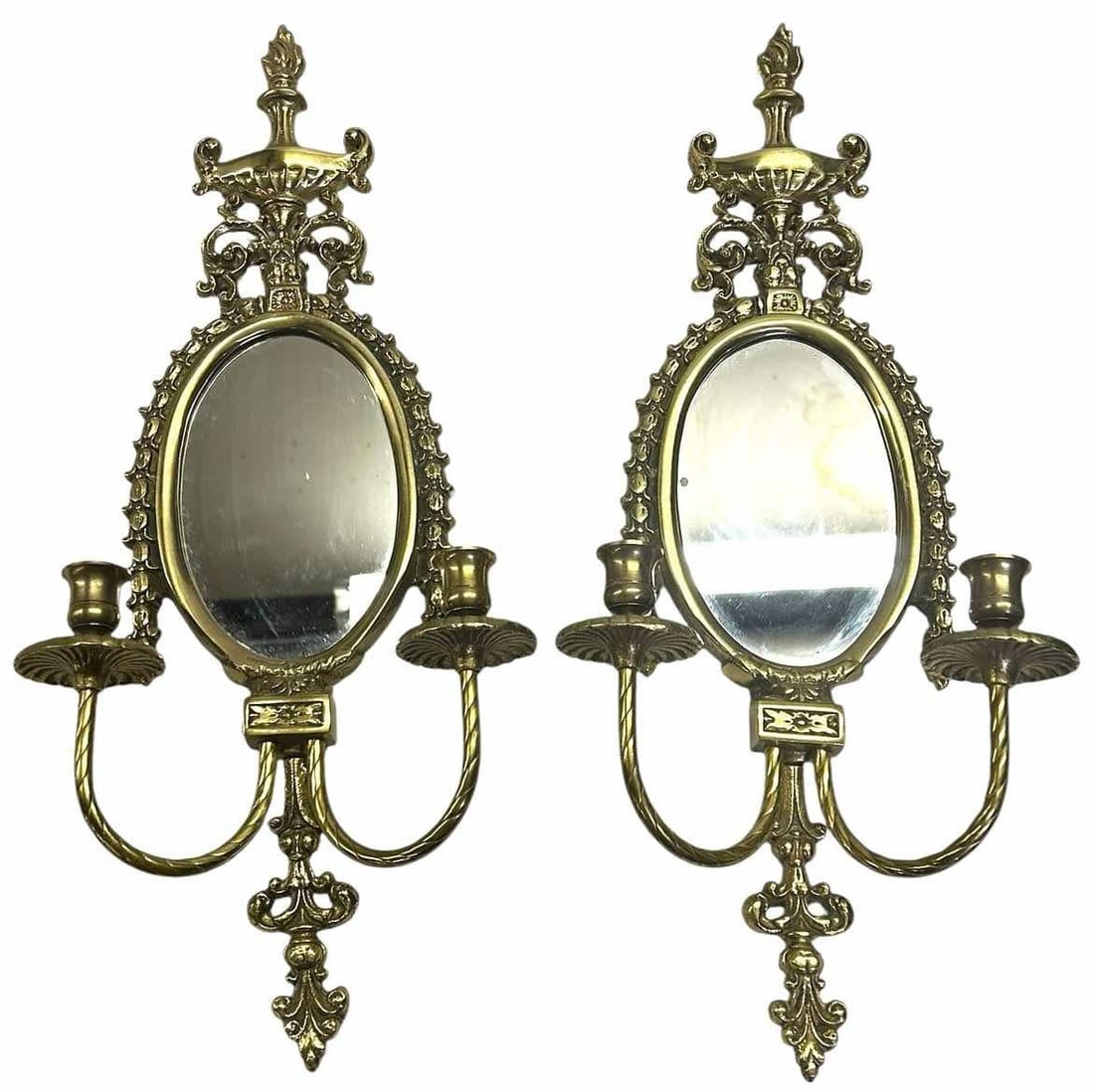 Pair Of Victorian Style Brass Mirrored Wall Sconces 5"X10"X23" (1 of 4)