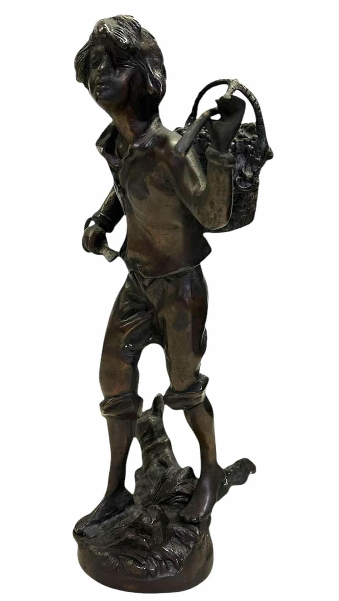 Bronze Figure Of Boy With Basket 6"X7"X14" (1 of 3)