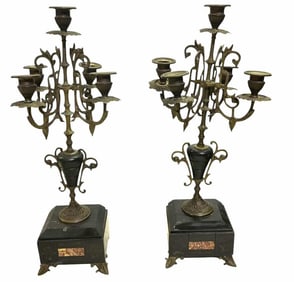 Pair Of Victorian Style Candelabras On Marble Bases 7"X7"X17"