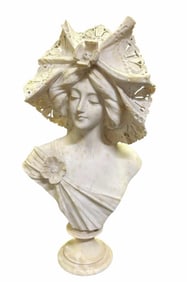 Victorian Style Marble Bust Of Woman; Has Repairs On Base And Hat 13"X24"