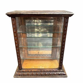 Early Oak Carved Table Top Showcase In Original Finish 7"X12"X14"