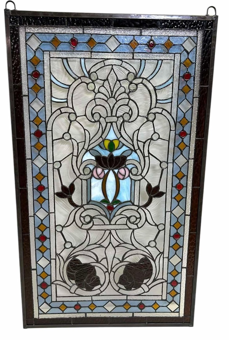 Art Nouveau Style Stain Glass Window 21"X35" (1 of 2)