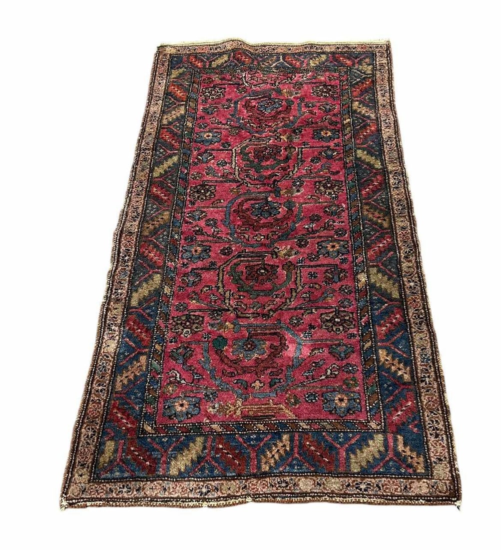 Lilihan Style Hand Knotted Runner In A Wine Floral Pattern 40"X71": Lilihan Style Hand Knotted Runner In A Wine Floral Pattern 40"X71"