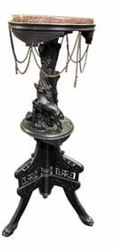 Victorian Hand Carved Black Forest Style Plant Stand With Carved Deer And Retains Original Marble