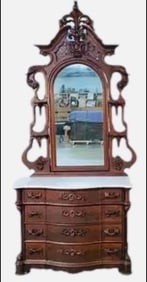 Exceptional Rosewood Mitchell And Rammelsberg Dresser With Highly Carved Crest And Etagere Style