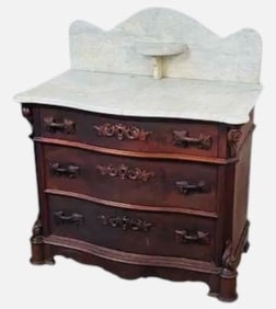 Exceptional Rosewood Mitchell And Rammelsberg Washstand With Marble Top And Backsplash It Has A