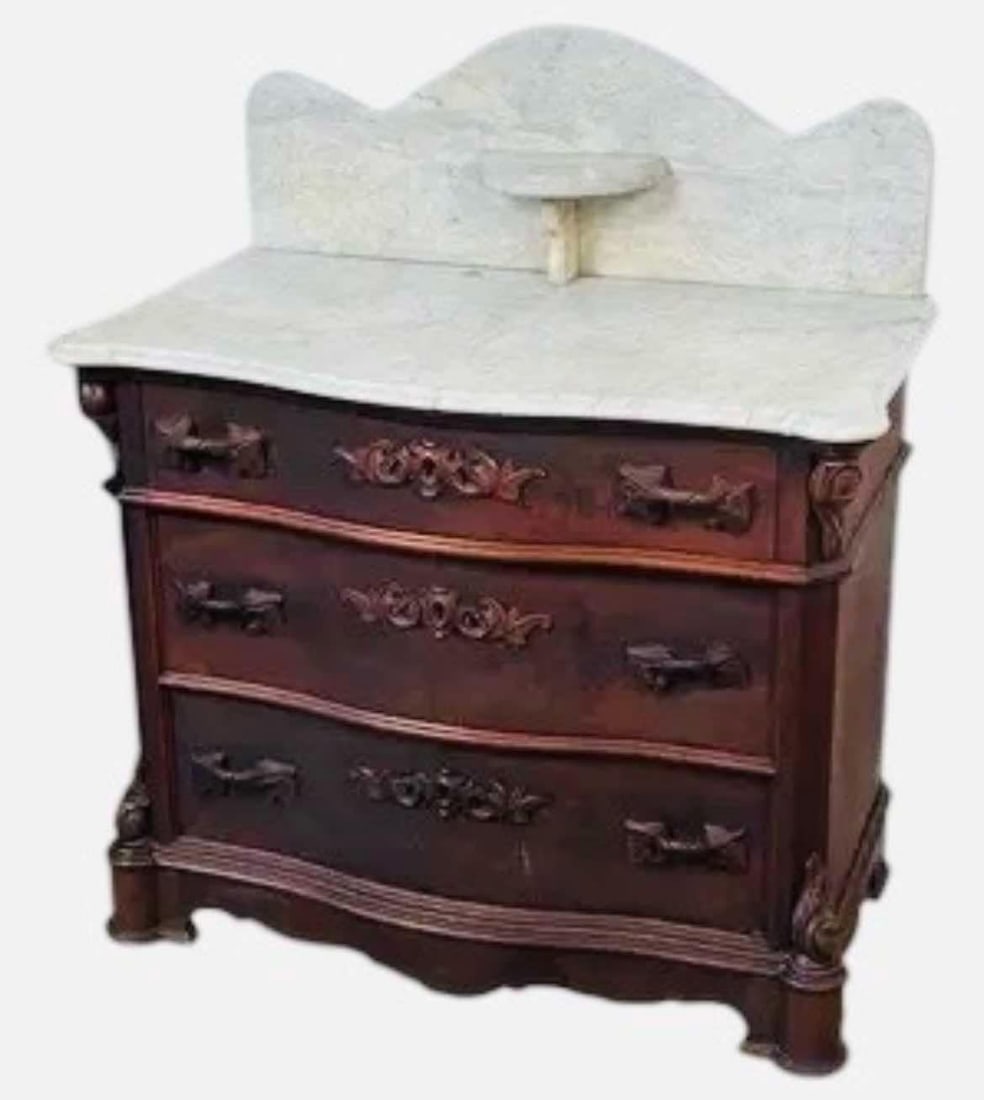 Exceptional Rosewood Mitchell And Rammelsberg Washstand With Marble Top And Backsplash It Has A (1 of 3)