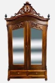 Exceptional Rosewood Mitchell And Rammelsberg Double Door Mirrored Wardrobe Or Armoire With Carved