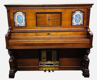 Exceptional Mahogany Victorian Griffin Carved Player Piano Made By Universal Piano Company It Has A