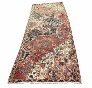 Hand Knotted Heriz Style Runner With Geometric Designs 43"X138"